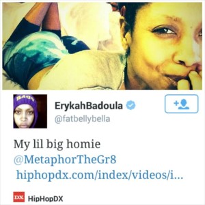 Erykah Badu showing love to Metaphor The Great on his recent Hollywood Freestyle with HIPHOPDX